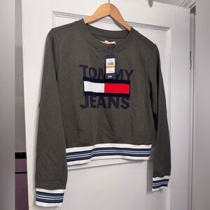 Tommy Hilfiger Olive Green Sweatshirt with Striped Hem